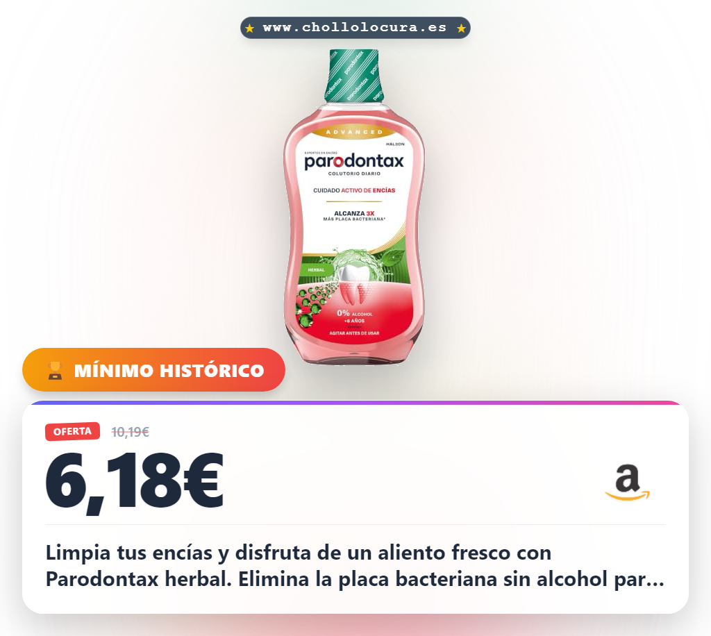 Consigue el enjuague bucal Parodontax herbal para encías sanas y aliento fresco en oferta histórica
