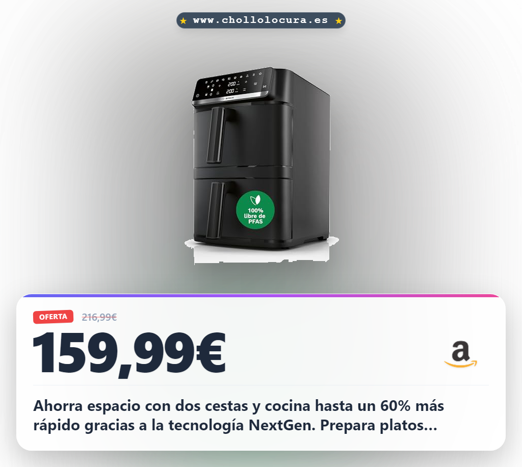 Encuentra la freidora de aire Bosch doble cesta 12L NextGen para cocinar rápido y ahorrar espacio al mejor precio