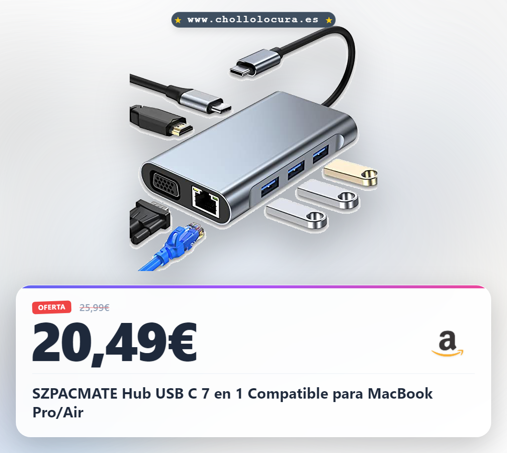 SZPACMATE Hub USB C 7 en 1 Compatible para MacBook Pro/Air