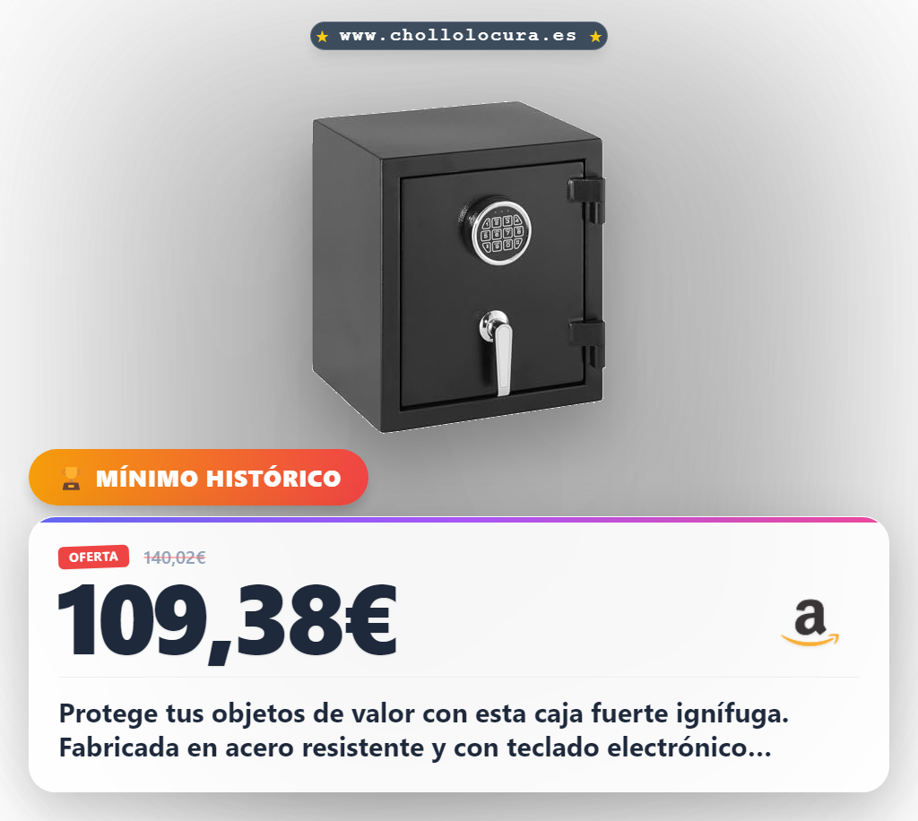 Protege tus objetos de valor con esta caja fuerte ignífuga. Fabricada en acero resistente y con teclado electrónico programable para un acceso rápido. Cumple con el estándar UL 72, ofreciendo seguridad contra robos e incendios. La tranquilidad que necesitas, al mejor precio.