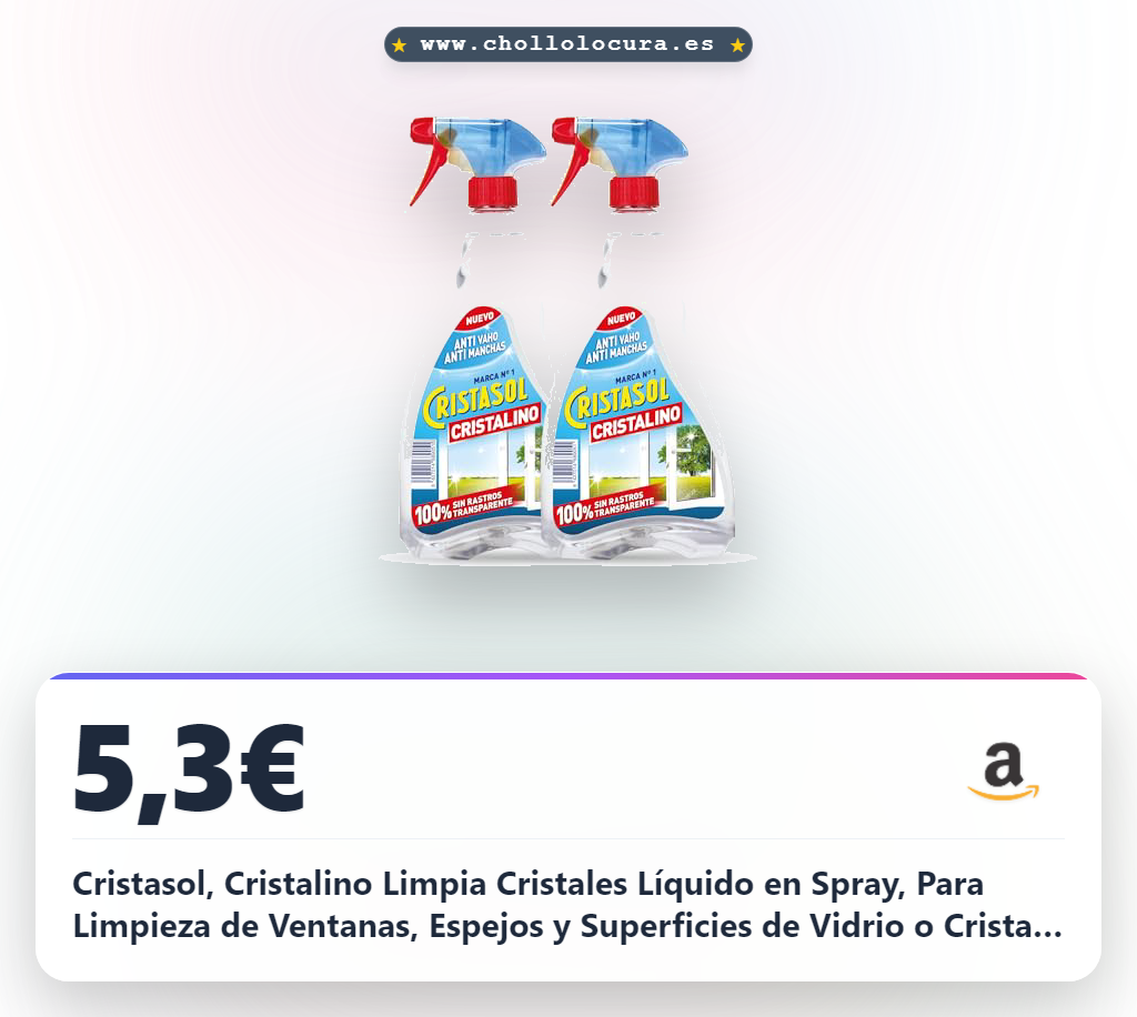 Cristasol, Cristalino Limpia Cristales Líquido en Spray, Para Limpieza de Ventanas, Espejos y Superficies de Vidrio o Cristal Sin Dejar Rastros o Marcas, Fragancia Clásica, Pack de 2 x 750 ml