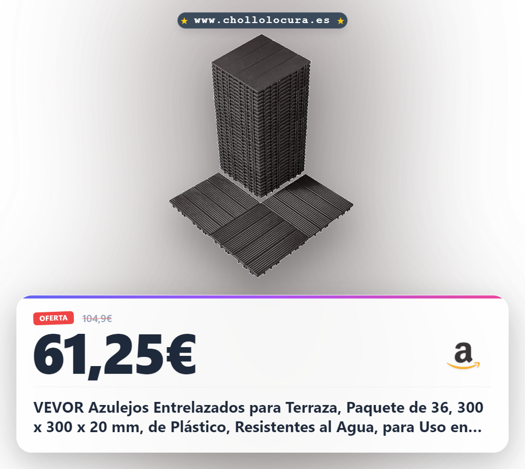 VEVOR Azulejos Entrelazados para Terraza, Paquete de 36, 300 x 300 x 20 mm, de Plástico, Resistentes al Agua, para Uso en Todo Tipo de Climas, para Terrazas, Porches, Piscinas, Balcones, Marrón Oscuro