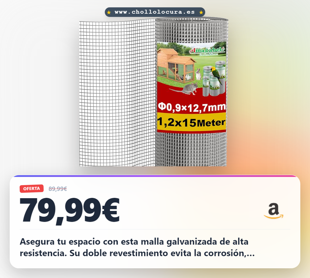 Logra asegurar tu espacio con Malla Galvanizada Electrosoldada, rollo 15m para vallas y gallineros a precio de chollo