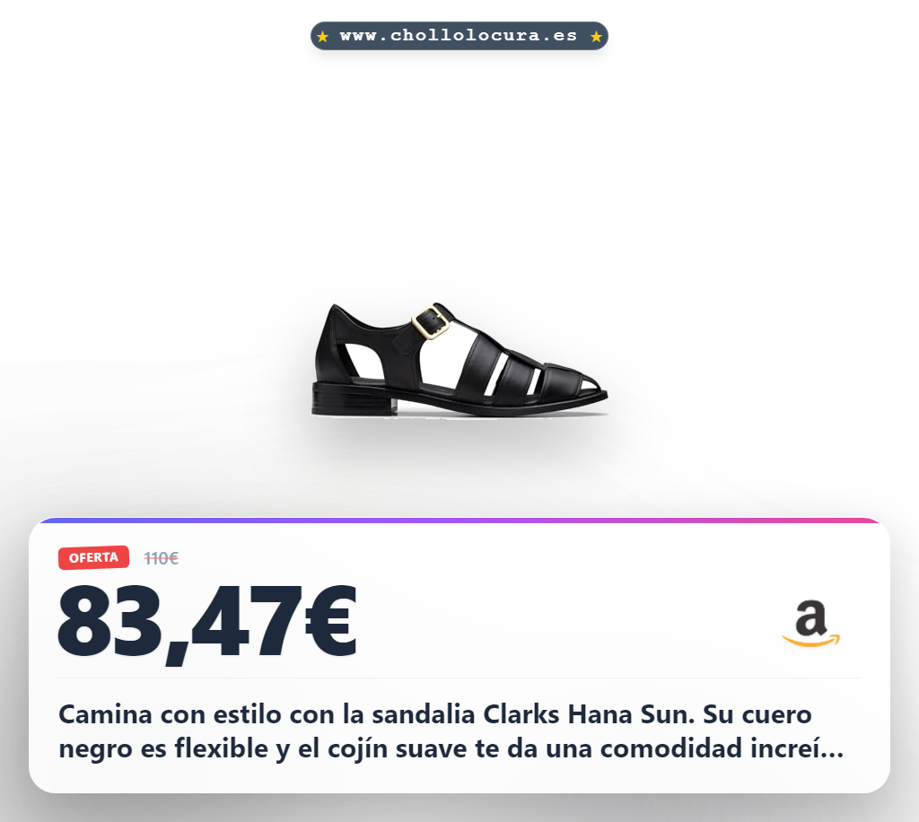 Camina con estilo con la sandalia Clarks Hana Sun. Su cuero negro es flexible y el cojín suave te da una comodidad increíble durante todo el día. Disfruta de la calidad premium y un toque clásico que no pasa de moda.