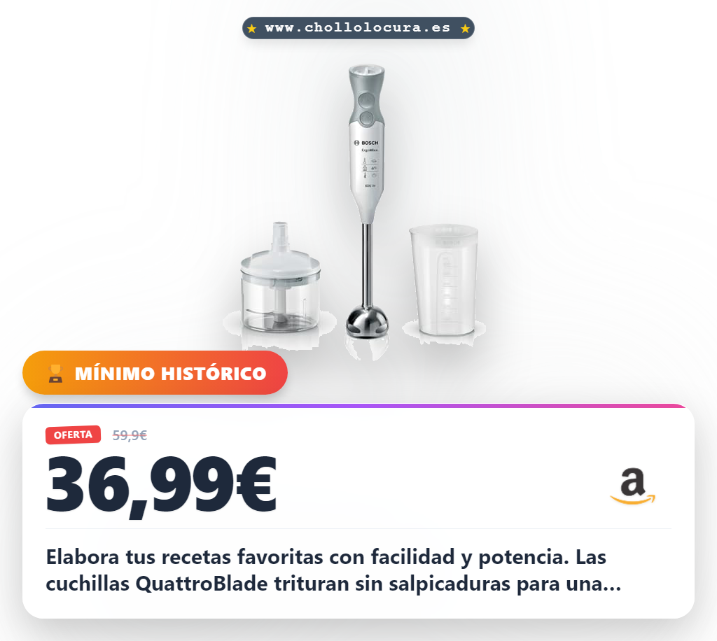 Aprovecha la batidora de mano ErgoMixx Bosch con QuattroBlade y 12 niveles para texturas perfectas en oferta