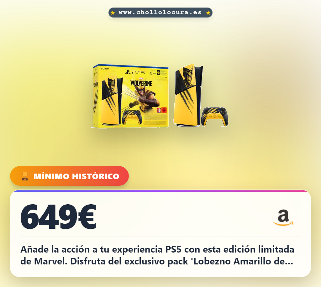 Aprovecha la Edición Digital de PlayStation 5 con el pack Edición Limitada Marvel Lobezno Amarillo en oferta