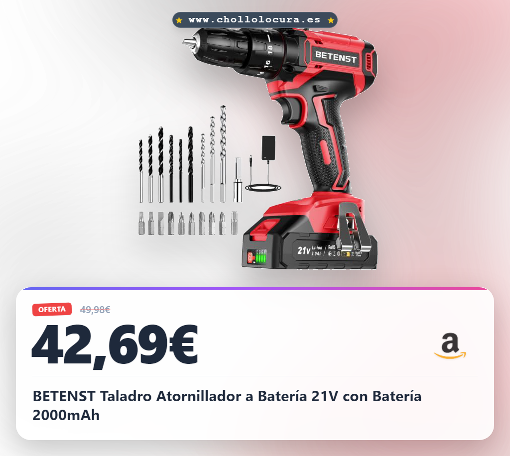 BETENST Taladro Atornillador a Batería 21V con Batería 2000mAh