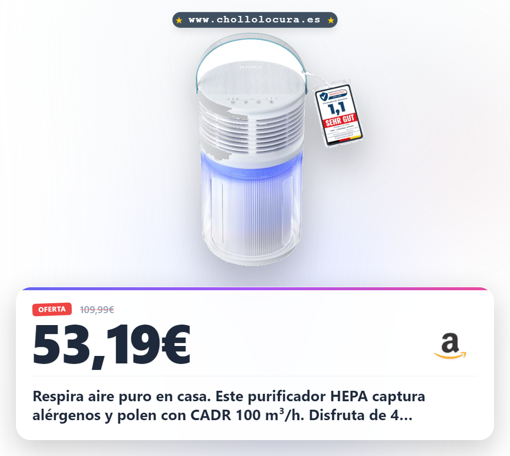Descubre el Purificador de Aire KNKA HEPA: filtra polen y alérgenos con CADR 100 m³/h al mejor precio