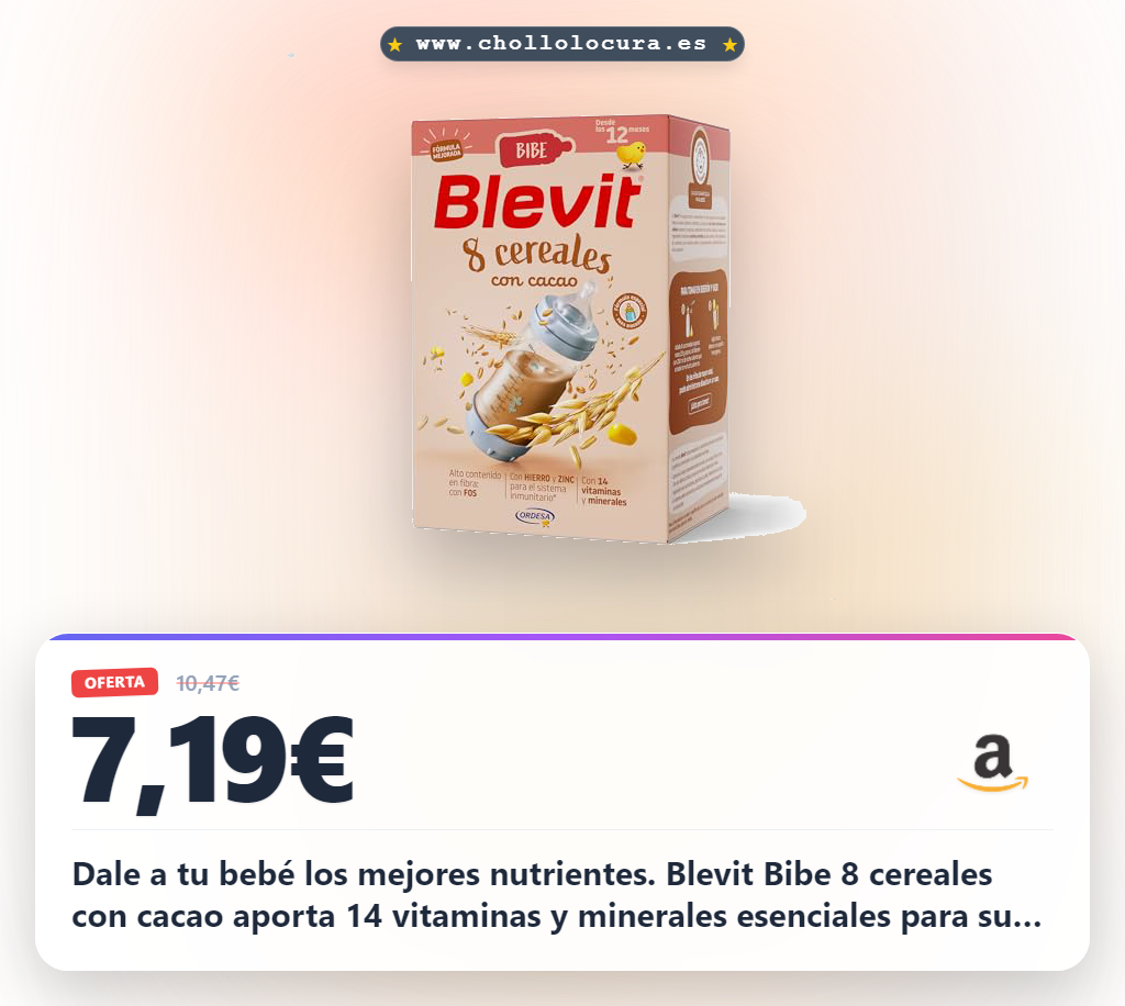 Aprovecha Blevit Bibe 8 Cereales con Cacao para bebés desde los 12 meses con 14 vitaminas y minerales al mejor precio