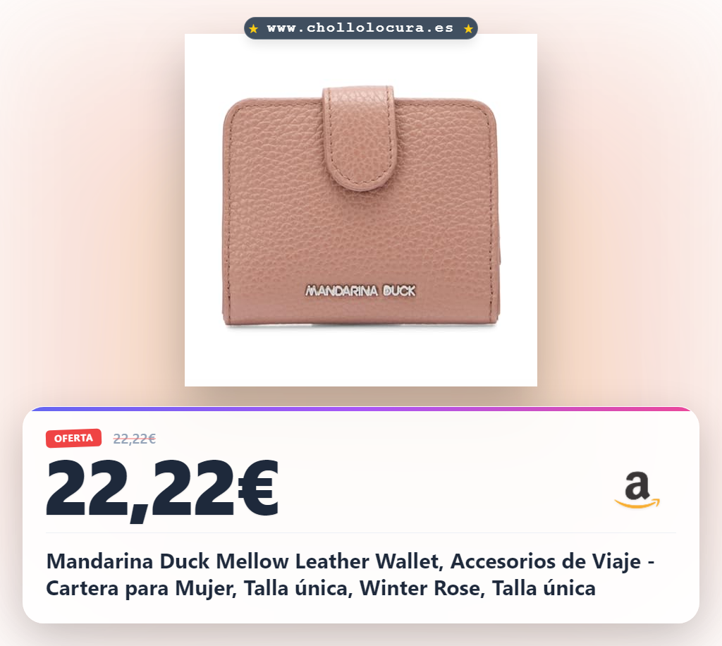 Mandarina Duck Mellow Leather Wallet, Accesorios de Viaje - Cartera para Mujer, Talla única, Winter Rose, Talla única