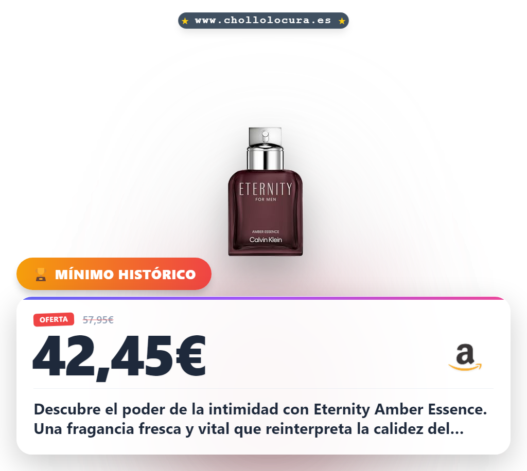 Disfruta la fragancia Calvin Klein Eternity Amber Essence para hombre, sensual y poderosa al mejor precio de oferta