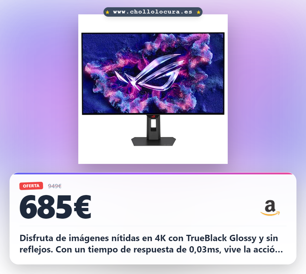 Consigue el monitor gaming OLED 4K TrueBlack Glossy con 165Hz y 0,03ms al mejor precio