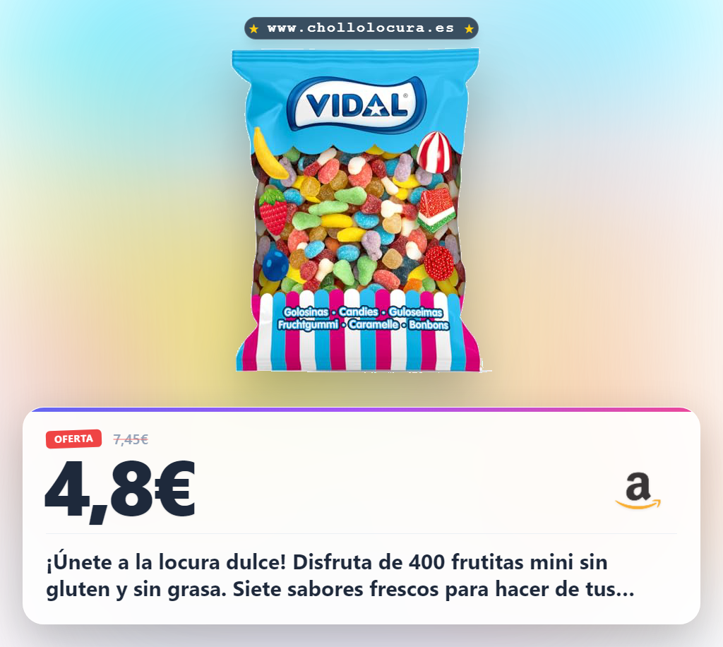 Aprovecha las frutitas mini sin gluten de Vidal Golosinas con 6 sabores frescos para tus fiestas al mejor precio