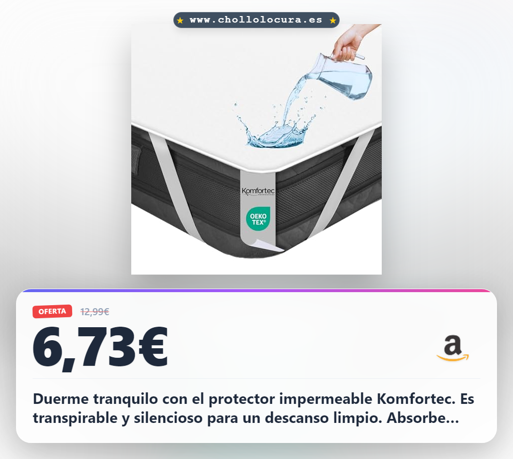 Aprovecha el protector de colchón impermeable Komfortec transpirable y silencioso para un descanso limpio