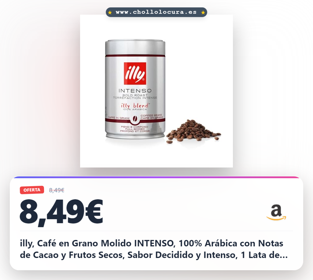 illy, Café en Grano Molido INTENSO, 100% Arábica con Notas de Cacao y Frutos Secos, Sabor Decidido y Intenso, 1 Lata de 250g