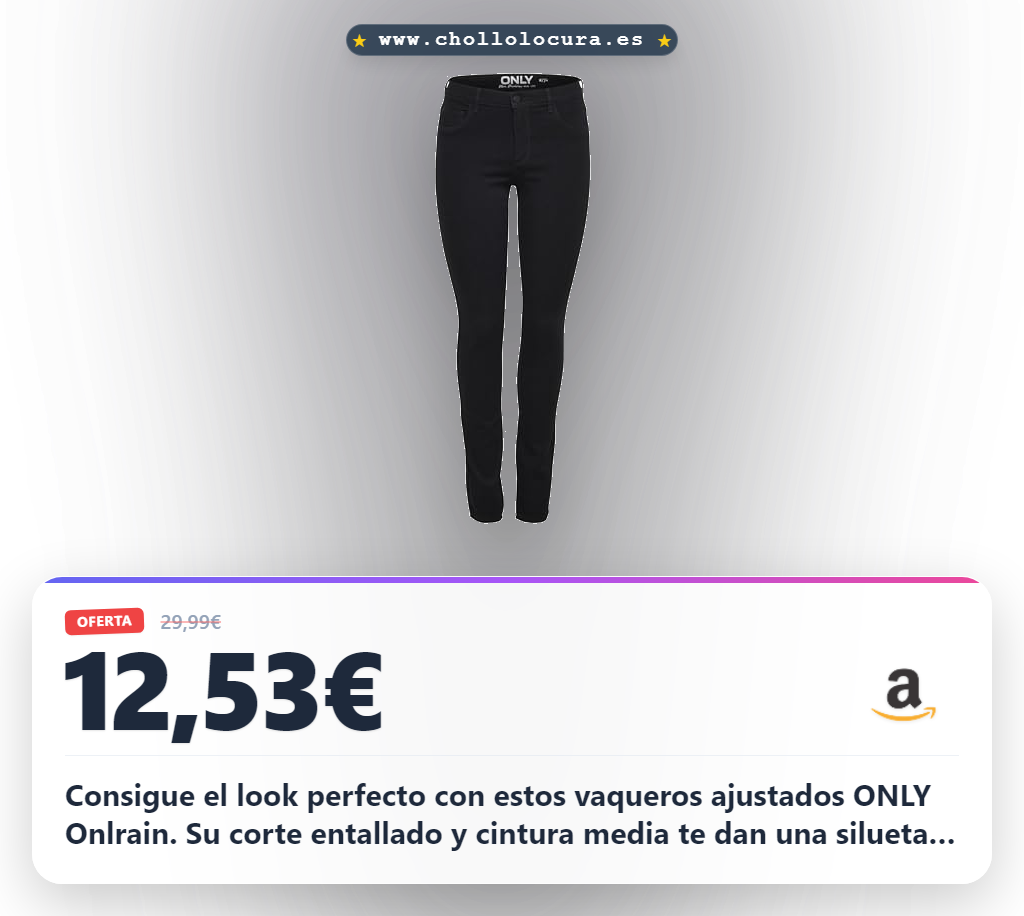 Logra llevarte los vaqueros ajustados ONLY Onlrain Cry6060 Black Denim, talla 38W/30L, en oferta histórica