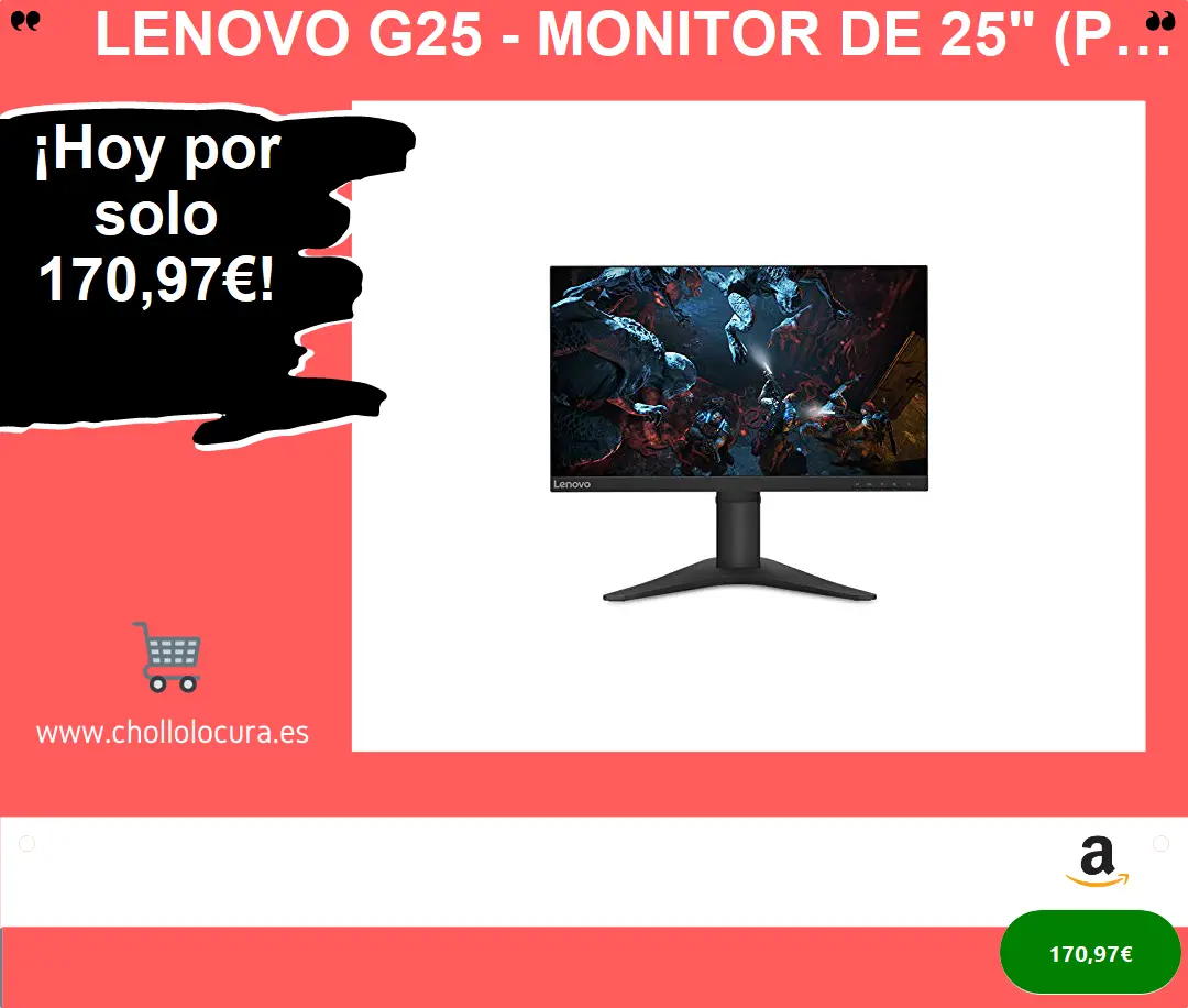 Lenovo G25 - Monitor de 25" (Pantalla FullHD, 2560 x 1440 pixeles, tiempo de respuesta de 1ms, HDMI+DP, TN, FreeSync) Color negro