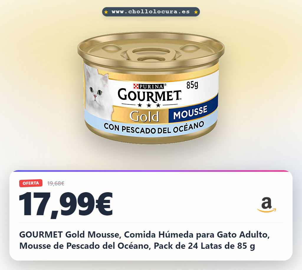 GOURMET Gold Mousse, Comida Húmeda para Gato Adulto, Mousse de Pescado del Océano, Pack de 24 Latas de 85 g