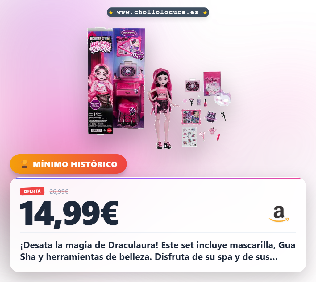 Disfruta del set de Autocuidado Draculaura Monster High: muñeca con kit de belleza y accesorios imperdible en oferta.