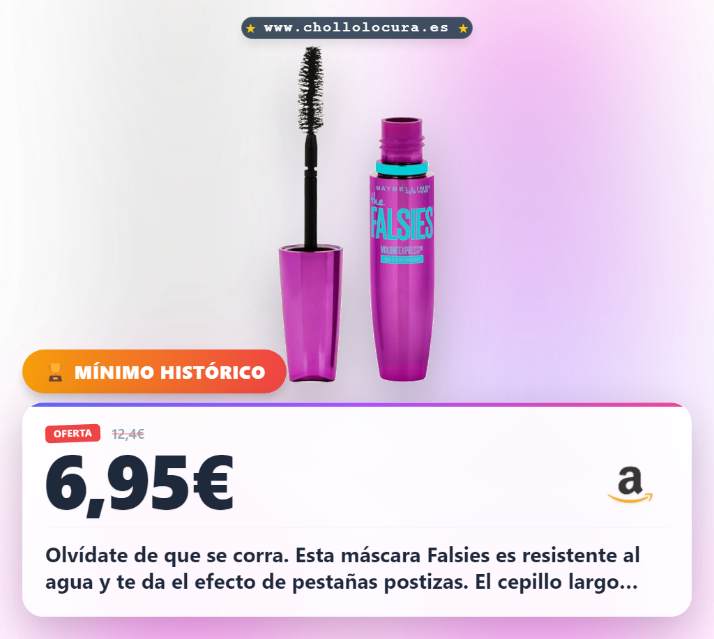 Obtén la máscara de pestañas Maybelline The Falsies resistente al agua y ultra negra al mejor precio