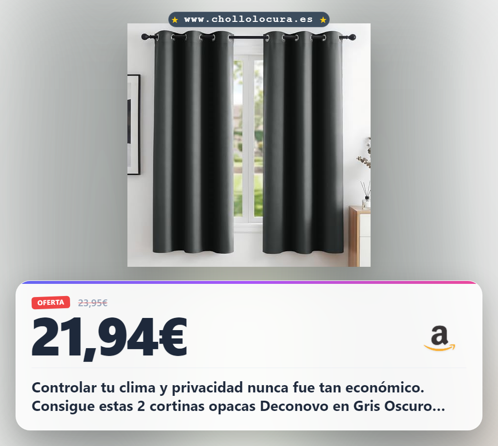Ahorra al mejor precio: Cortinas Opacas Térmicas Deconovo Gris Oscuro (2 Piezas, 106x114 cm) para Dormitorio y Salón