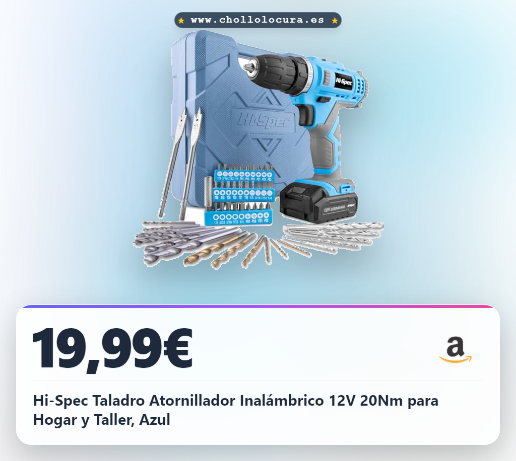 Hi-Spec Taladro Atornillador Inalámbrico 12V 20Nm para Hogar y Taller, Azul