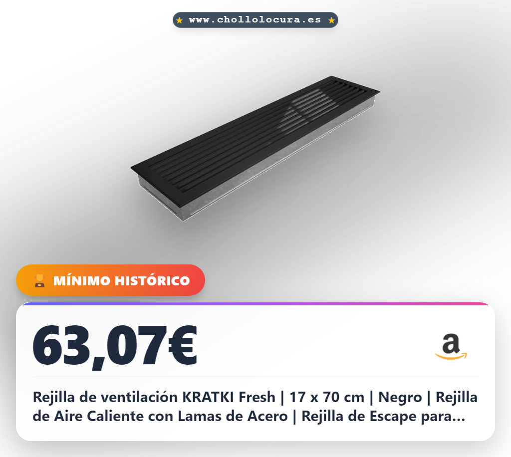 Adquiere la Rejilla de ventilación KRATKI Fresh Negro 17x70cm para chimeneas con lamas de acero al mejor precio.