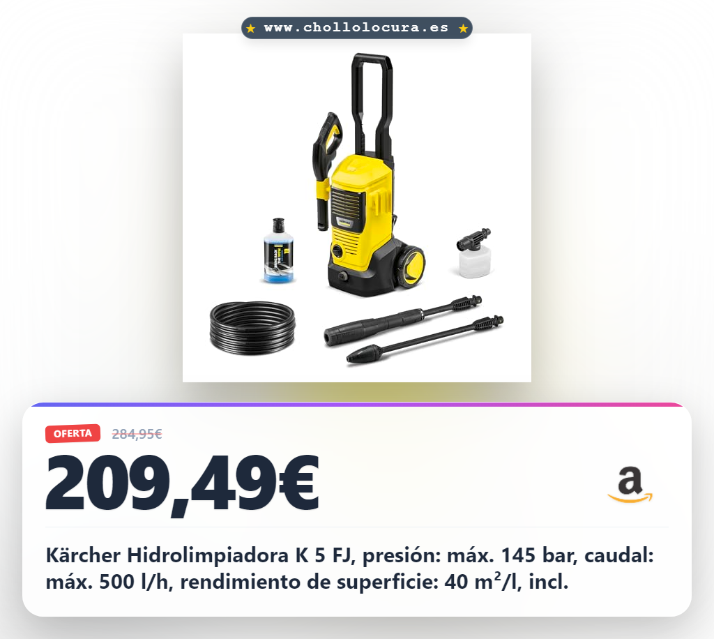 Kärcher Hidrolimpiadora K 5 FJ, presión: máx. 145 bar, caudal: máx. 500 l/h, rendimiento de superficie: 40 m²/l, incl.