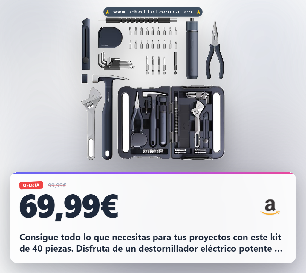 Consigue la caja de herramientas completa de 40 piezas con destornillador eléctrico para bricolaje y hogar en oferta
