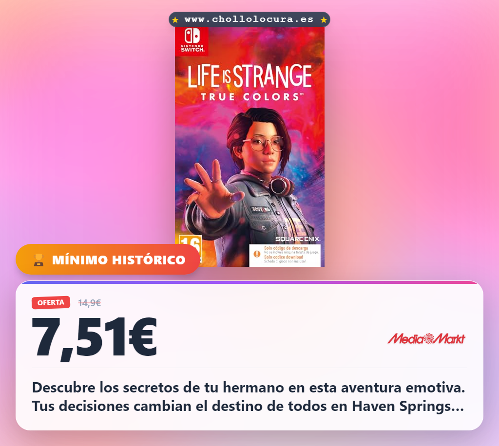 Aprovecha Life is Strange True Colors para Nintendo Switch con código de descarga al mejor precio