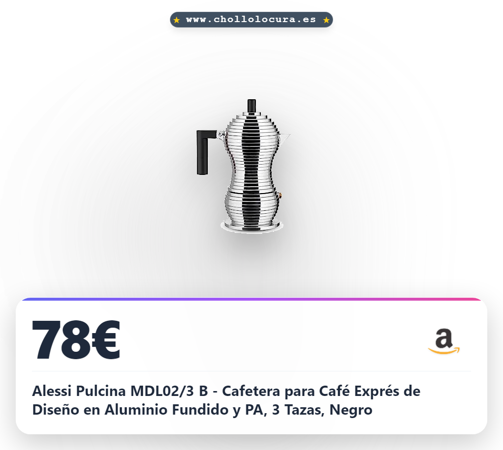Alessi Pulcina MDL02/3 B - Cafetera para Café Exprés de Diseño en Aluminio Fundido y PA, 3 Tazas, Negro