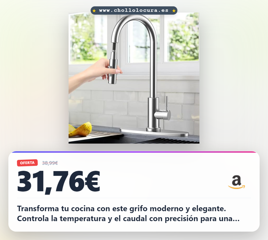 Aprovecha este grifo de cocina extraíble acero inoxidable 360º con base removible en oferta histórica
