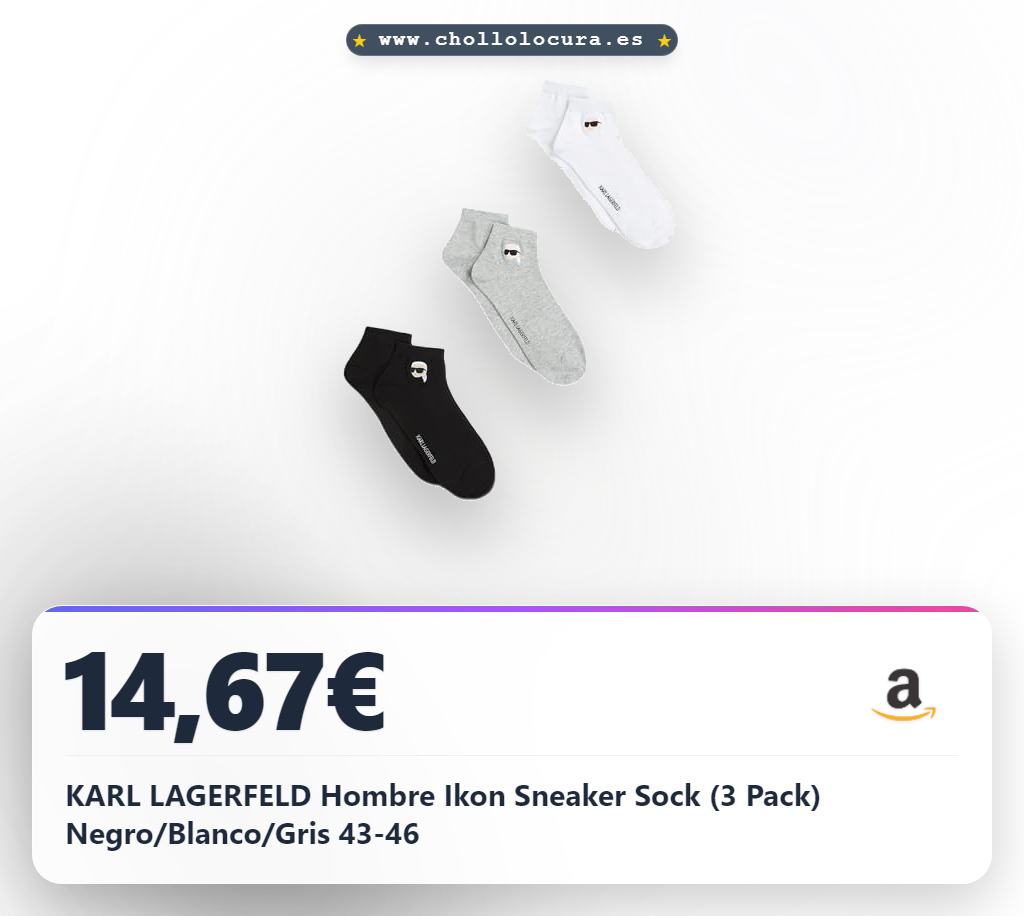 Aprovecha este pack de 3 calcetines KARL LAGERFELD Ikon para hombre (tallas 43-46) en negro, blanco y gris a precio de chollo