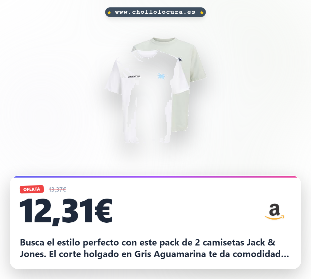 Ahorra este Paquete de 2 Camisetas Jack & Jones Jcoclub Back Imagery en Gris Aguamarina al mejor precio