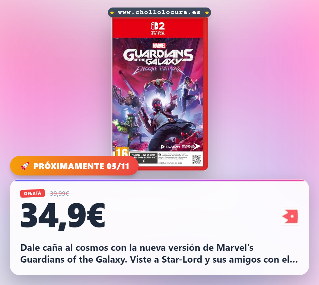 Llévate la exclusiva Encore Edition de Marvel's Guardians of the Galaxy para Nintendo Switch 2 al mejor precio en oferta histórica.