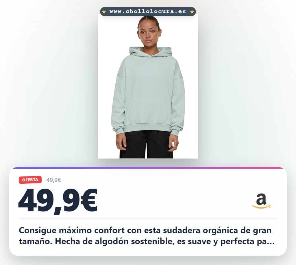 Aprovecha la sudadera con capucha orgánica grande para mujer en algodón sostenible en oferta