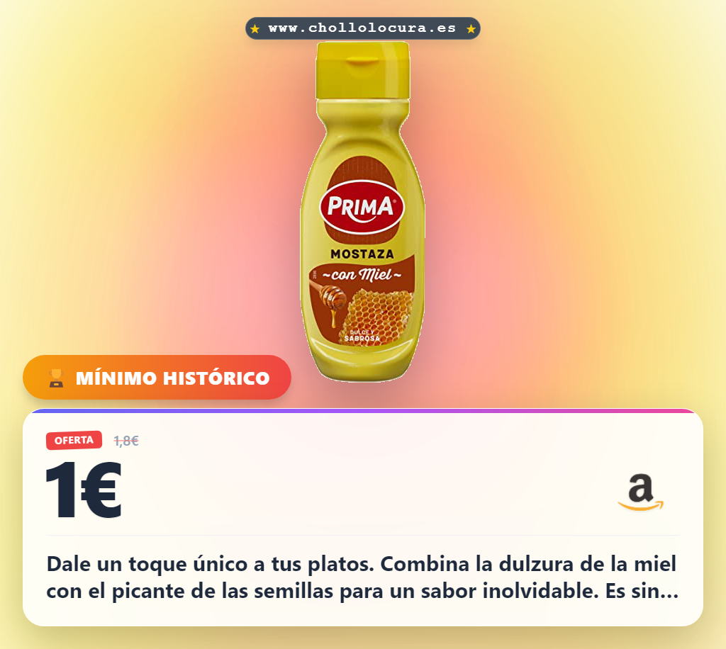 Llévate la mostaza dulce Prima con miel y semillas de mostaza sin gluten a precio de chollo. ¡No la dejes escapar!