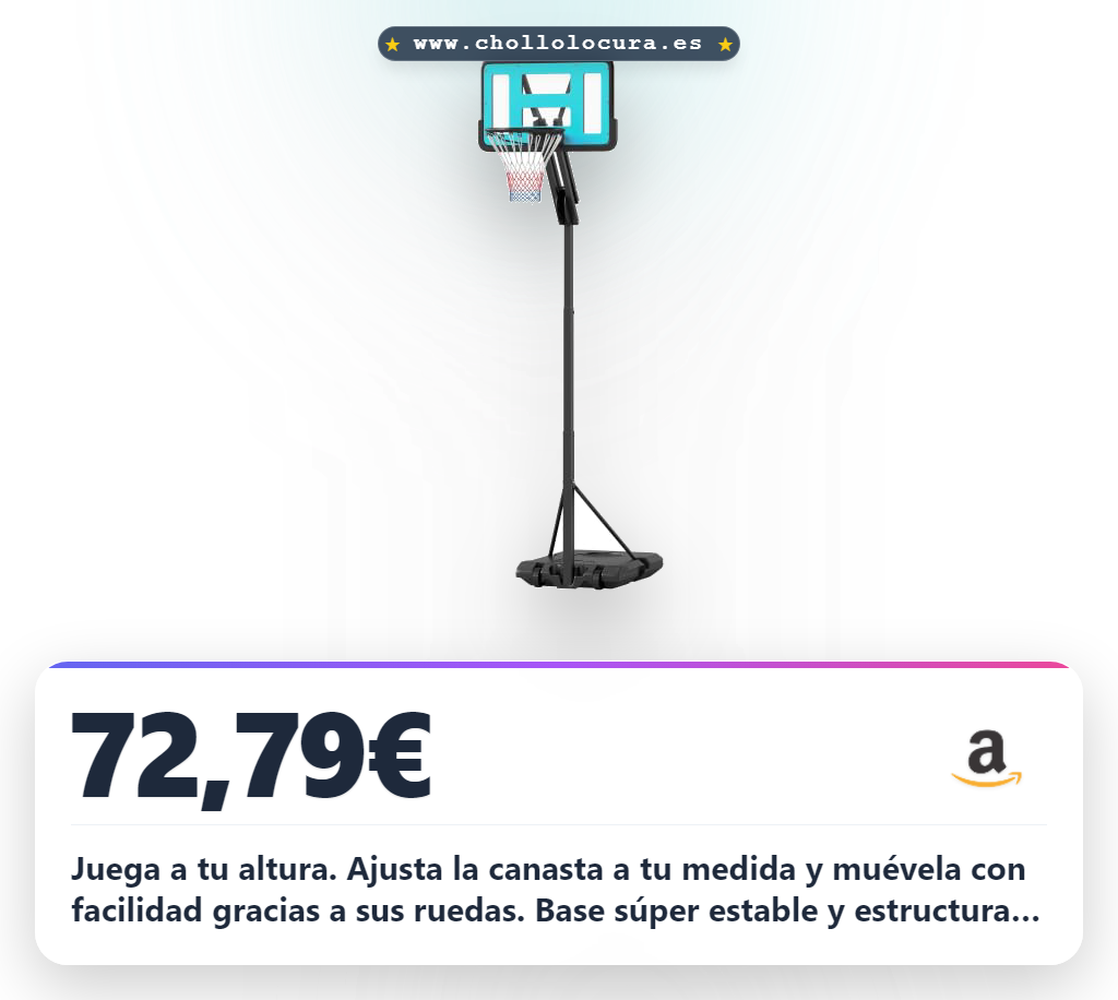 Logra esta canasta de baloncesto exterior ajustable a precio de chollo. Altura 146-236 cm y ruedas.