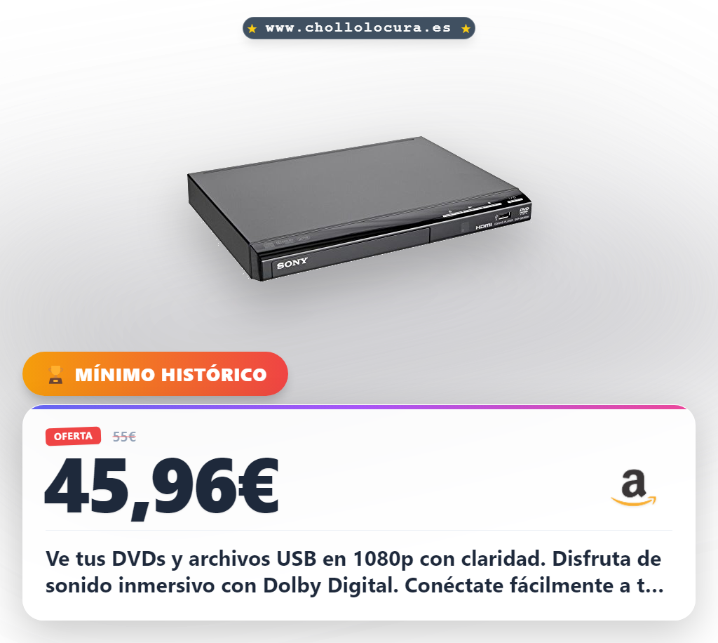 Aprovecha el reproductor de DVD Sony DVP-SR760H con calidad 1080p y sonido Dolby Digital en oferta