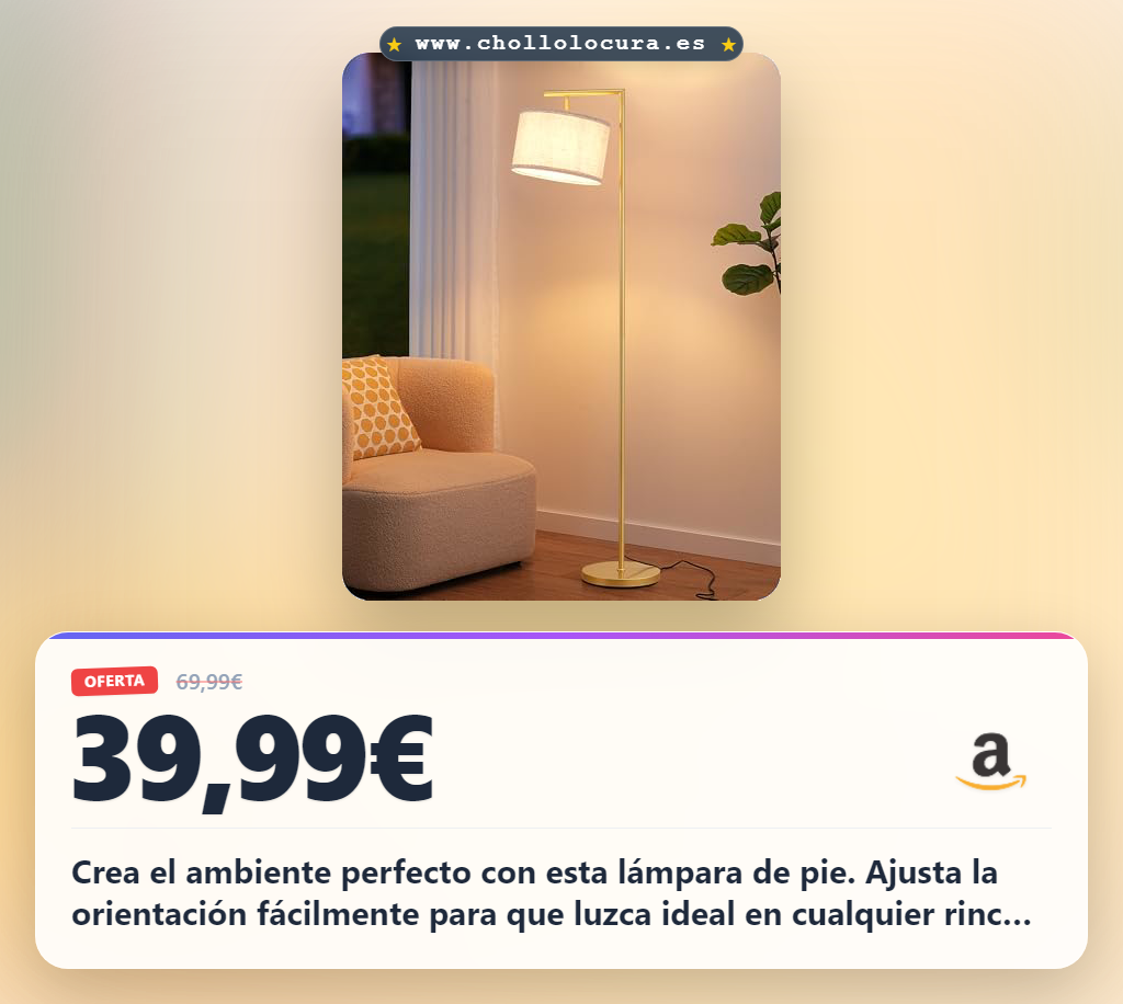 Consigue la lámpara de pie EDISHINE salón LED 2700K con pantalla de lino ajustable a precio de chollo