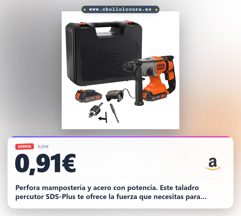 Consigue el taladro percutor SDS-Plus BLACK+DECKER 18V con baterías de iones de litio al mejor precio