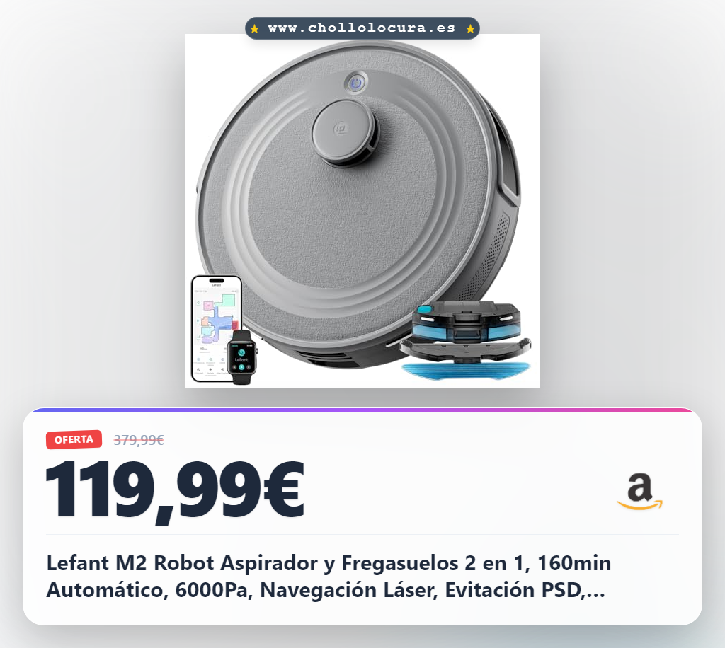 Lefant M2 Robot Aspirador y Fregasuelos 2 en 1, 160min Automático, 6000Pa, Navegación Láser, Evitación PSD, Limpieza Personalizada, Ideal para Limpiar Pelo de Mascotas y Suelos Duros, Gris
