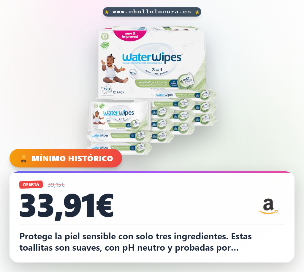 Aprovecha los WaterWipes Sensitive+ 12 paquetes para pieles sensibles en oferta al mejor precio del año en oferta histórica del chollo