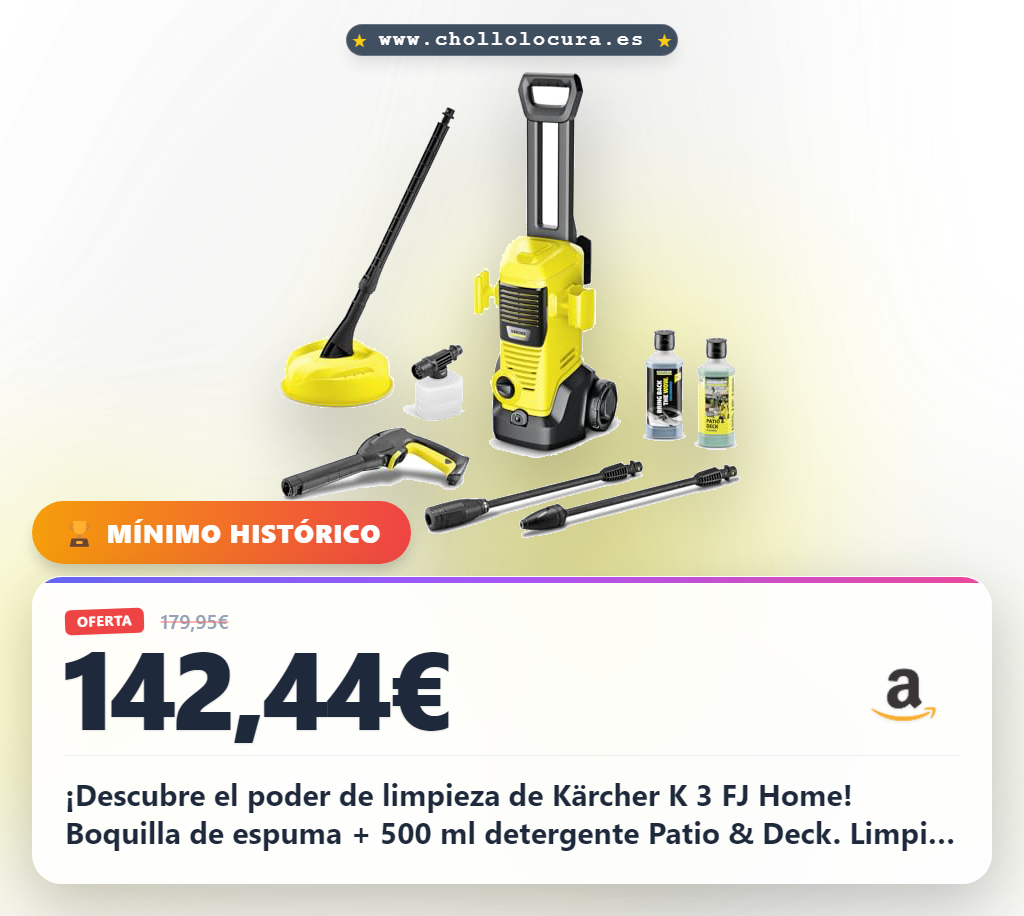 ¡Descubre el poder de limpieza de Kärcher K 3 FJ Home! Boquilla de espuma + 500 ml detergente Patio & Deck. Limpia eficazmente tu jardín, terraza y coche en segundos!