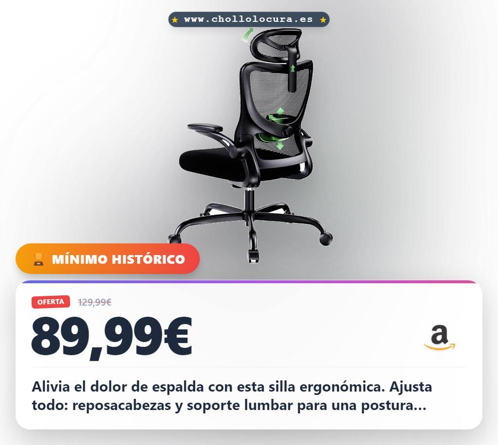 Aprovecha esta silla de oficina ergonómica con soporte lumbar y reposabrazos 3D ajustable en oferta histórica