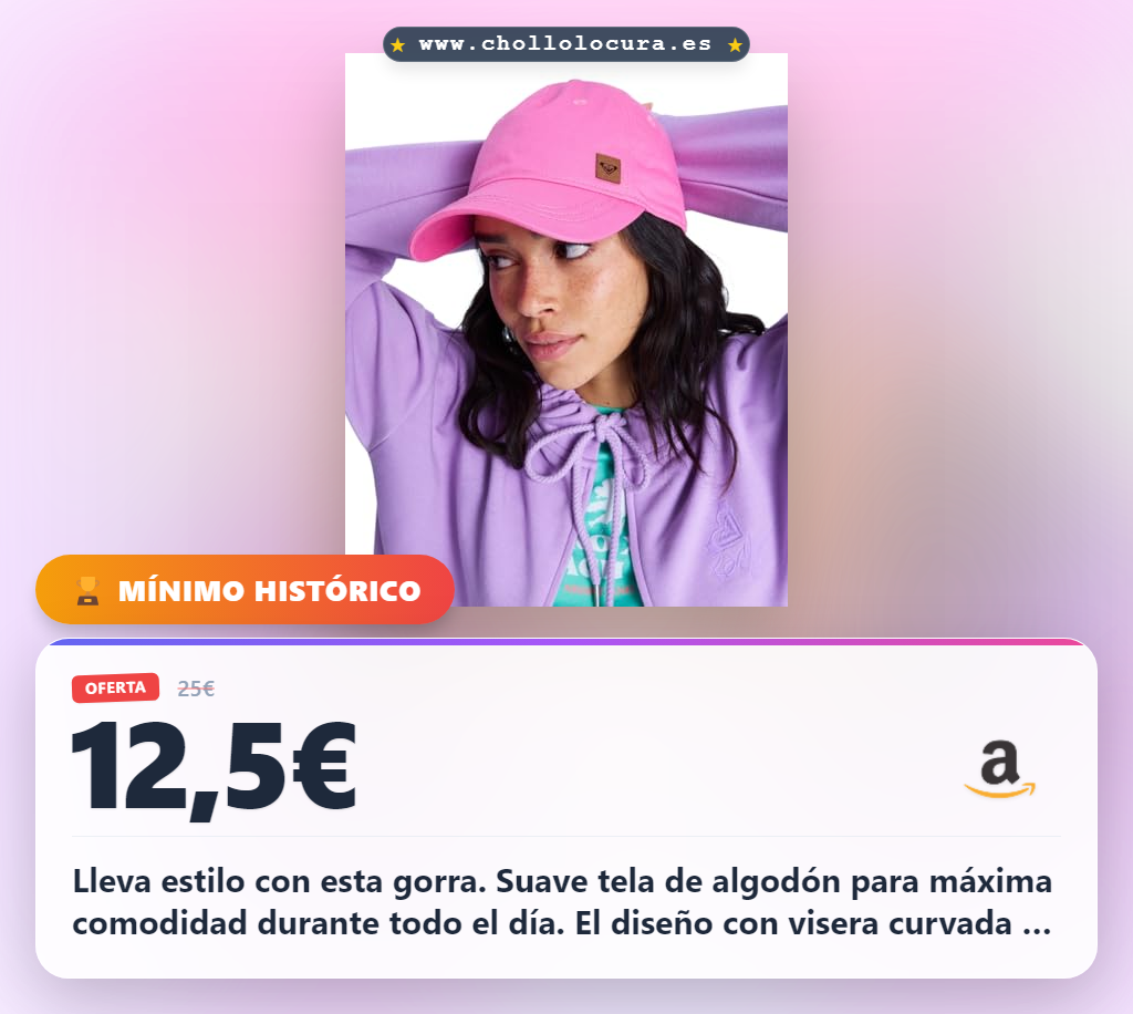 Aprovecha esta gorra de béisbol Roxy para mujer con tela de algodón y visera curvada al mejor precio