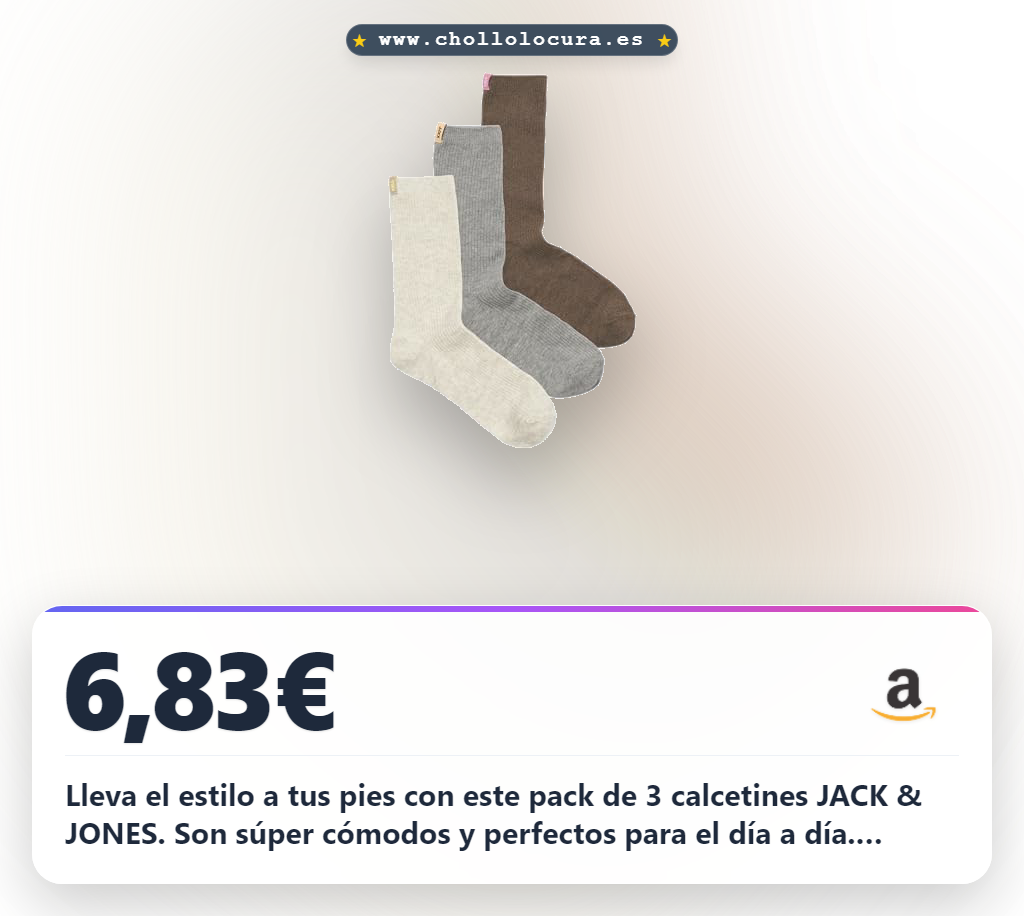 Lleva el estilo a tus pies con este pack de 3 calcetines JACK & JONES. Son súper cómodos y perfectos para el día a día. Consigue tres pares a un precio increíble y eleva tu look adolescente sin esfuerzo.