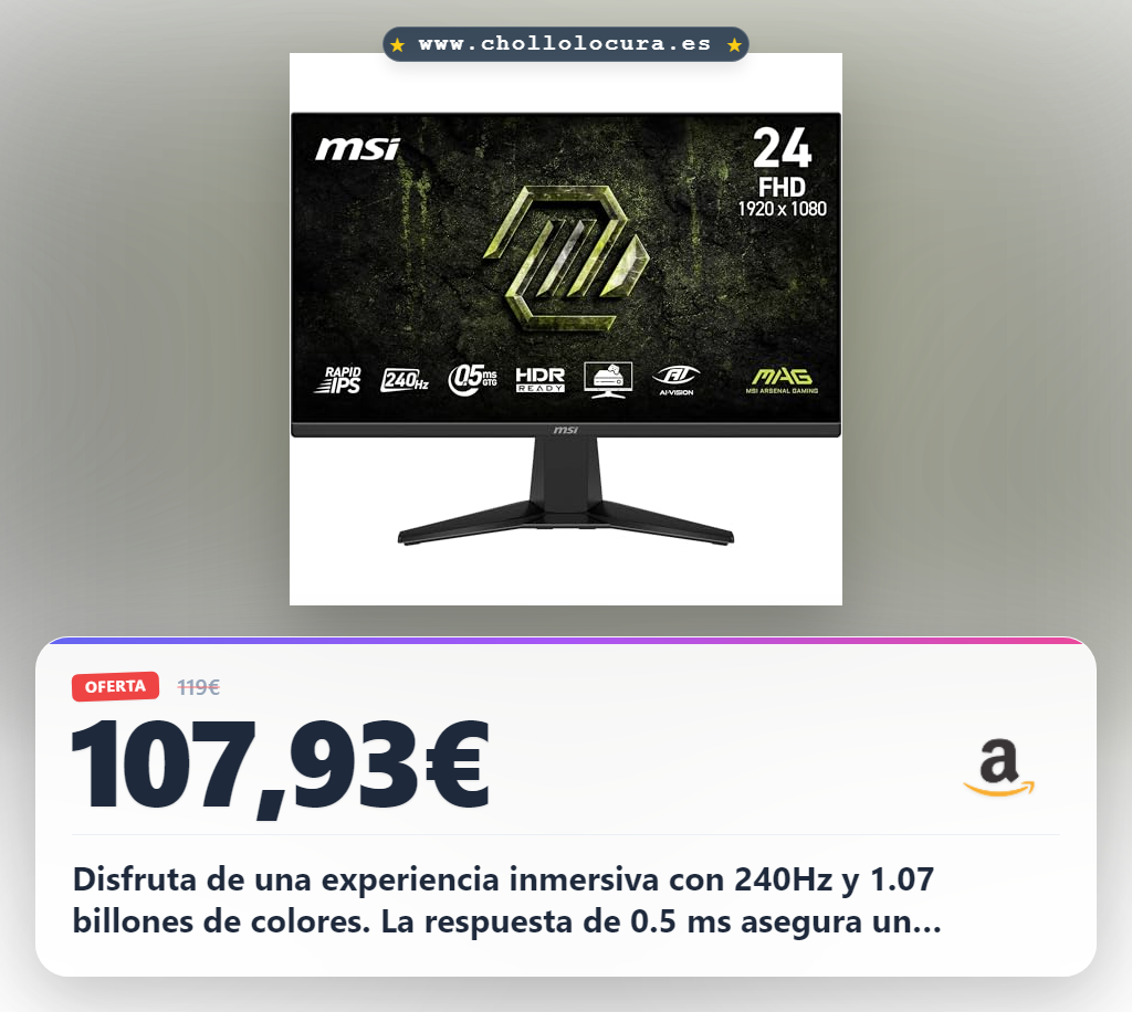 Consigue monitor gaming 27 pulgadas 240Hz con 1.07 billones de colores y 0.5ms al mejor precio