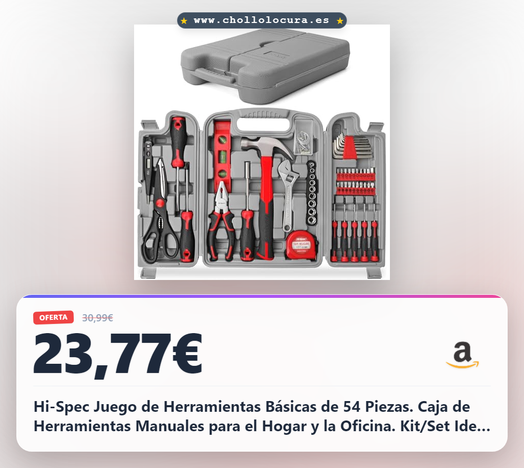Hi-Spec Juego de Herramientas Básicas de 54 Piezas. Caja de Herramientas Manuales para el Hogar y la Oficina. Kit/Set Ideal para Reparacion, Mantenimiento, y Mecánica. Incluye Maletin de Transporte