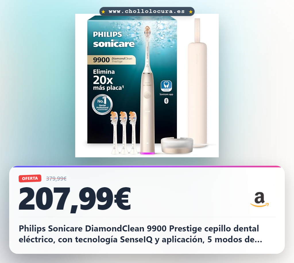 Philips Sonicare DiamondClean 9900 Prestige cepillo dental eléctrico, con tecnología SenseIQ y aplicación, 5 modos de cepillado, estuche de viaje con carga, color champán, modelo HX9992/44
